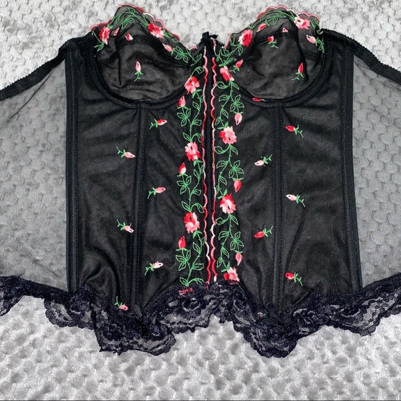 VINTAGE Rose Floral Embroidery Semi-Sheer Bustier - Picture 9 of 10